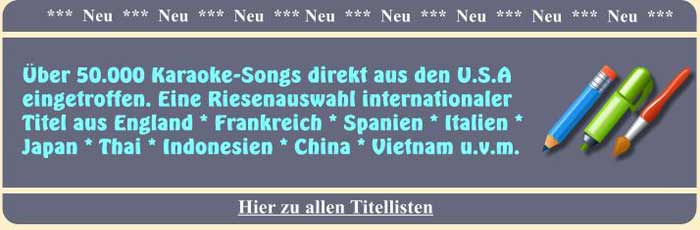 Karaoke Titellisten aus England, Frankreich, Italien, Spanien, Indonesien, Japan, China , Indonesien und mehr